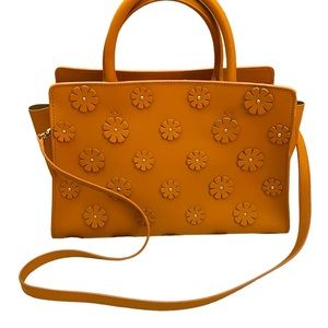 ZAC POSEN - Zac Eartha Top Handle Flower tote - removable strap -tan leather bag